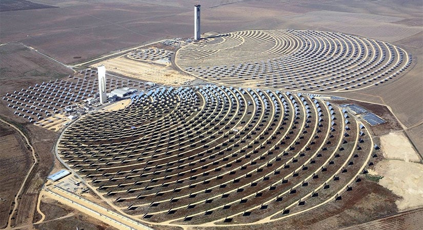 Solar towers from the PS10 and PS20 solar plants in Seville, Spain. Combined they provide enough power for over 200,000 homes.